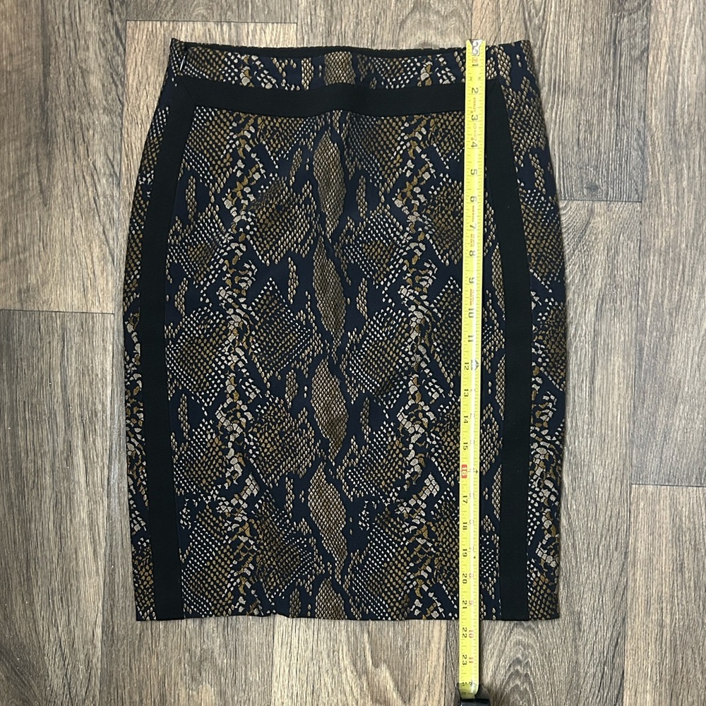 Diane Von Furstenberg Black and Brown Snake Print Midi Skirt